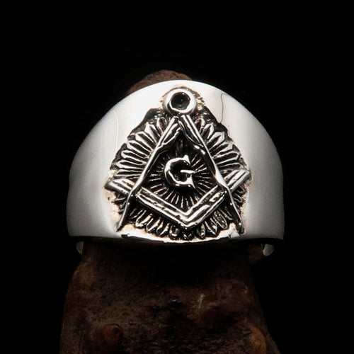 Men's ancient Square Compasses Masonic Ring Freemason G - Sterling