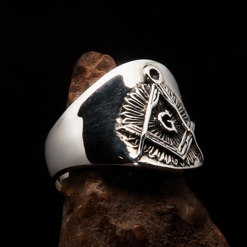 Men's ancient Square Compasses Masonic Ring Freemason G - Sterling