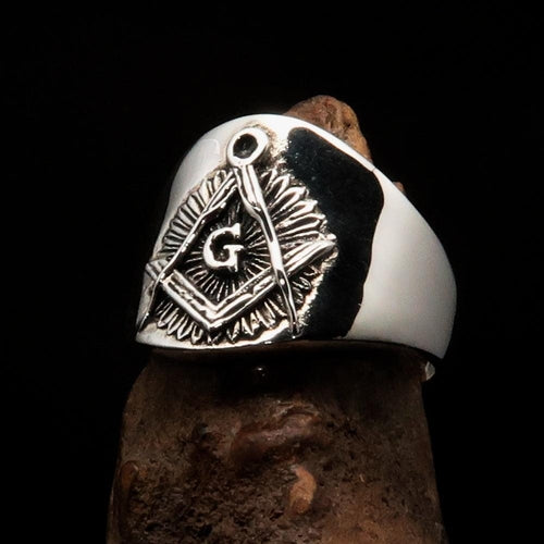 Men's ancient Square Compasses Masonic Ring Freemason G - Sterling