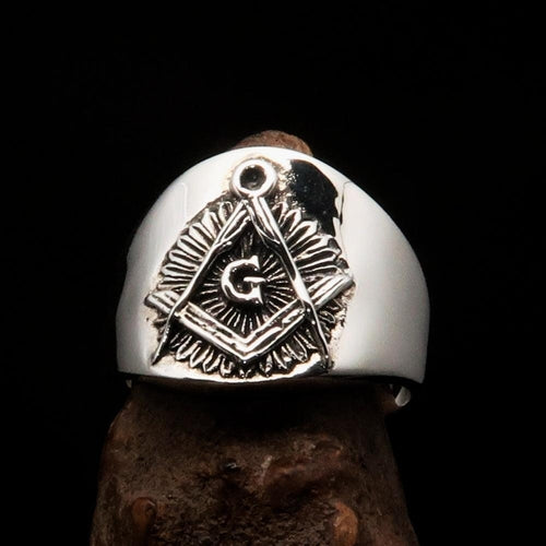 Men's ancient Square Compasses Masonic Ring Freemason G - Sterling