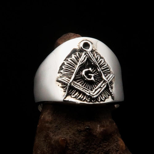 Men's ancient Square Compasses Masonic Ring Freemason G - Sterling