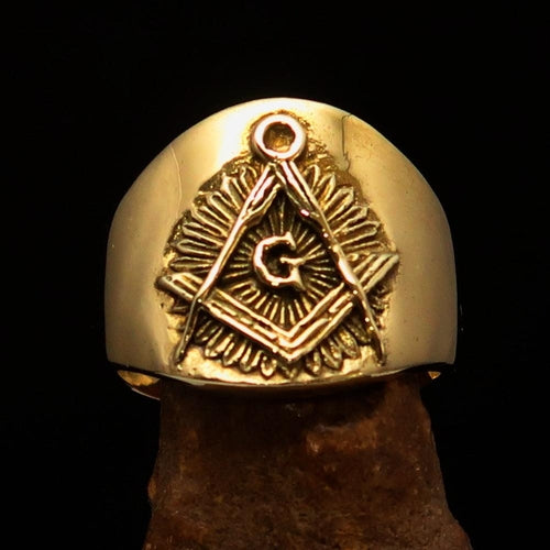Men's ancient Square Compasses Masonic Pinky Ring Freemason G - shiny