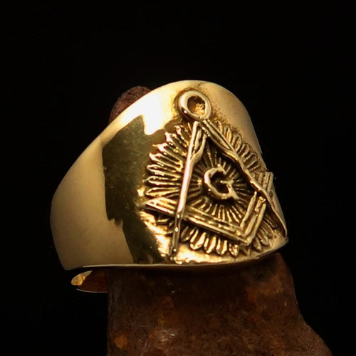 Men's ancient Square Compasses Masonic Pinky Ring Freemason G - shiny