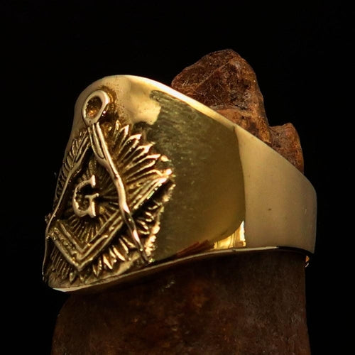 Men's ancient Square Compasses Masonic Pinky Ring Freemason G - shiny